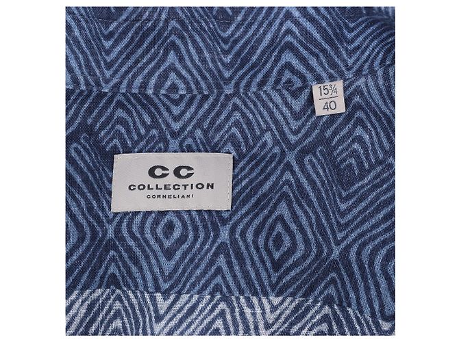Autre Marque CC Collection Corneliani gemustertes Hemd in Dunkelblau, Größe 40 IT - Ansicht 7