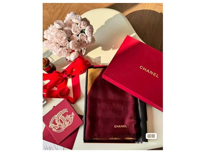 Chanel Schal aus Kaschmir Bordeaux Mehrfarben - Ansicht 6