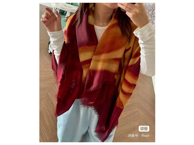 Chanel Schal aus Kaschmir Bordeaux Mehrfarben - Ansicht 7