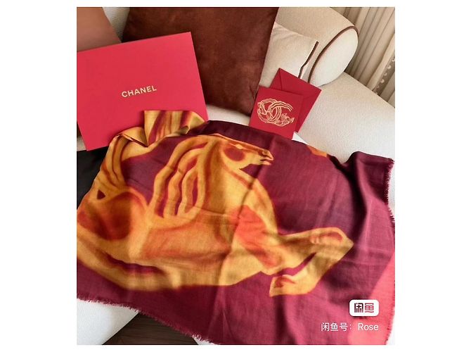 Chanel Schal aus Kaschmir Bordeaux Mehrfarben - Ansicht 8