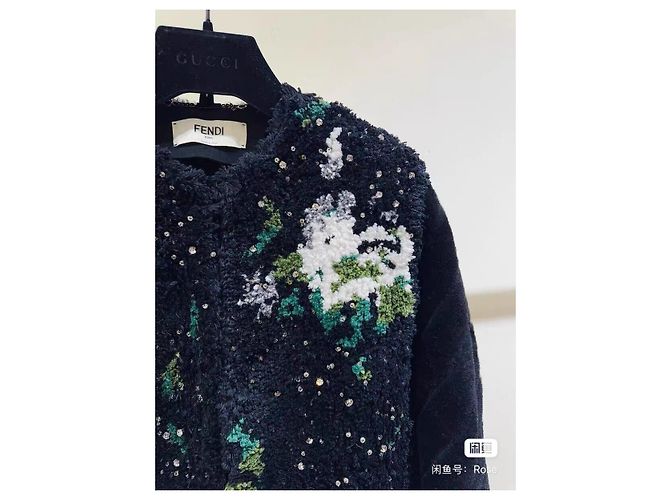 Fendi Jacke aus blauer Baumwolle mit Strass Mehrfarben - Ansicht 3