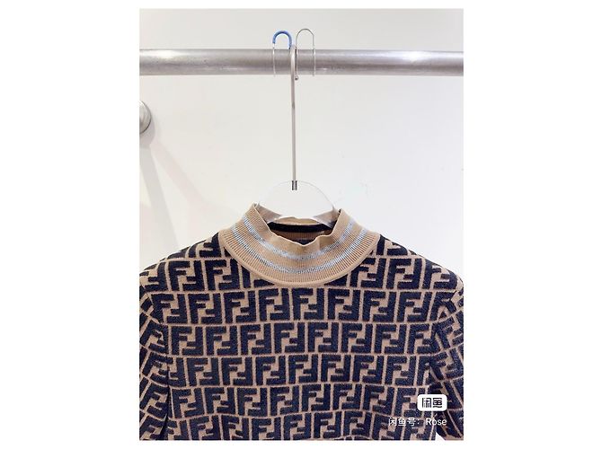 Fendi Logo Print Wool Top Brown Multiple colors - view 2