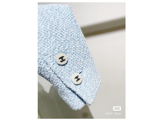 Chanel Mantel aus blauem Tweed Mehrfarben - Ansicht 5