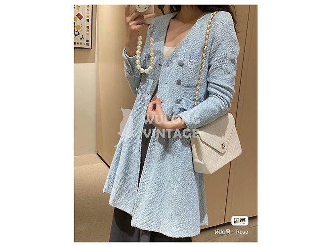 Chanel Mantel aus blauem Tweed Mehrfarben - Ansicht 8
