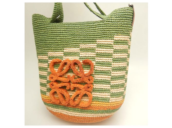 Sac Mini Tote Loewe Slit en raphia et cuir de veau Beige Kaki - vue 10