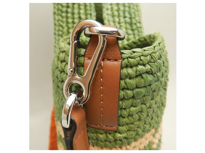 Sac Mini Tote Loewe Slit en raphia et cuir de veau Beige Kaki - vue 13