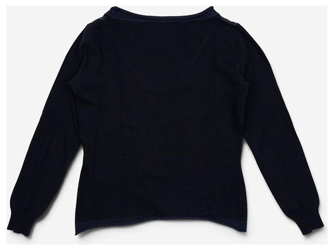 Pull en maille col en V à motifs Argyle Prada AW03 Bleu Marine - vue 2