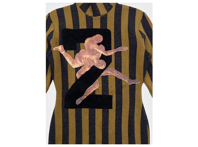 Gestreifter Nummer 2 Wrestler Rollkragenpullover 'Russischer Konstruktivismus' Jean Paul Gaultier AW86 Grau - Ansicht 3