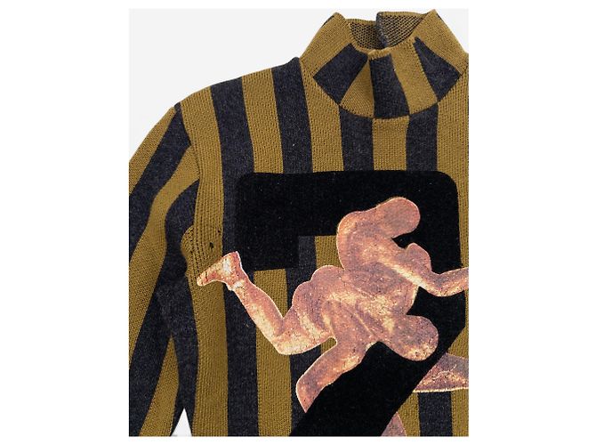 Gestreifter Nummer 2 Wrestler Rollkragenpullover 'Russischer Konstruktivismus' Jean Paul Gaultier AW86 Grau - Ansicht 5