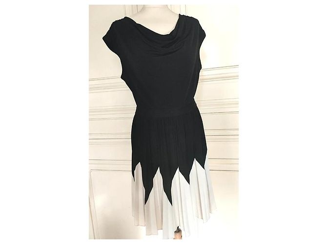 Alain Manoukian Manoukian Drapiertes Preppy Abendkleid Schwarz Weiß - Ansicht 6