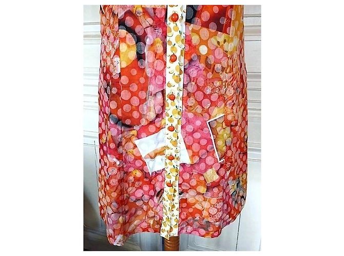 Autre Marque Anatopik Abito Camicia Corto con Stampa Agrumi e Pois Rosa Rosso Multicolore Beige Arancione Giallo - vista 10