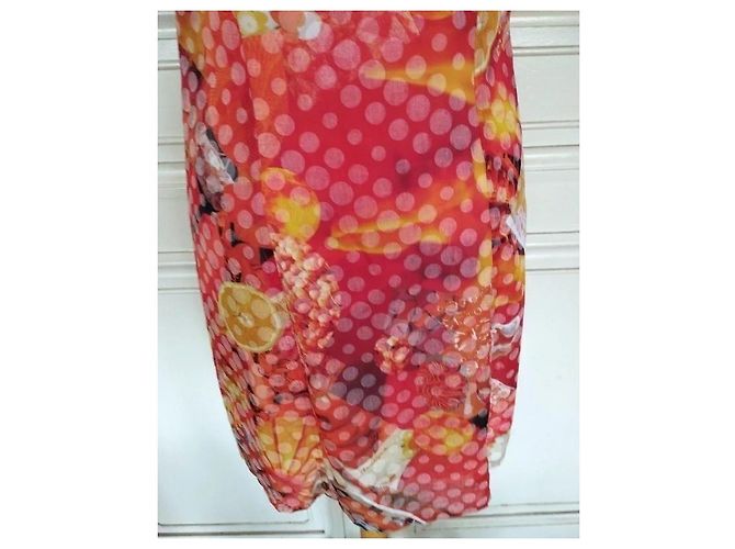 Autre Marque Anatopik Abito Camicia Corto con Stampa Agrumi e Pois Rosa Rosso Multicolore Beige Arancione Giallo - vista 11
