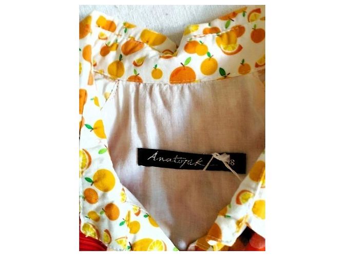 Autre Marque Anatopik Abito Camicia Corto con Stampa Agrumi e Pois Rosa Rosso Multicolore Beige Arancione Giallo - vista 15
