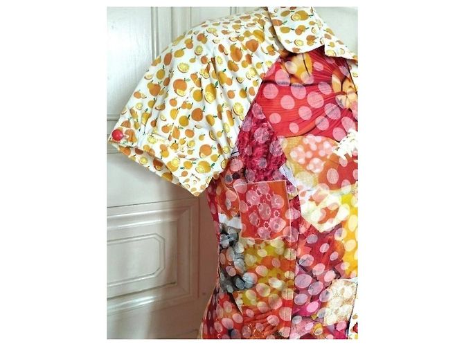Autre Marque Anatopik Abito Camicia Corto con Stampa Agrumi e Pois Rosa Rosso Multicolore Beige Arancione Giallo - vista 17