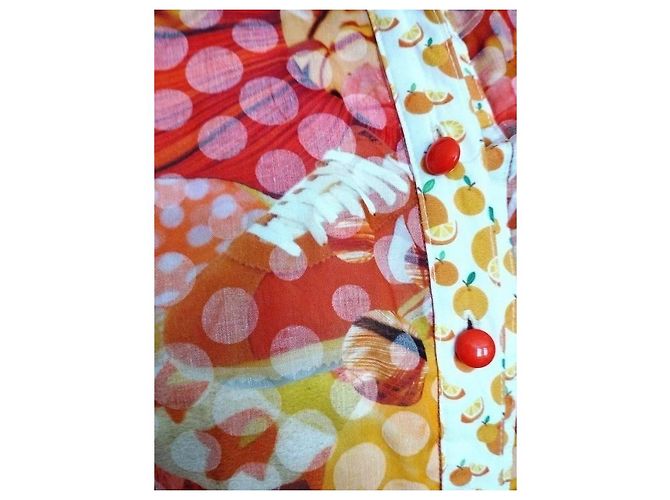 Autre Marque Anatopik Abito Camicia Corto con Stampa Agrumi e Pois Rosa Rosso Multicolore Beige Arancione Giallo - vista 18