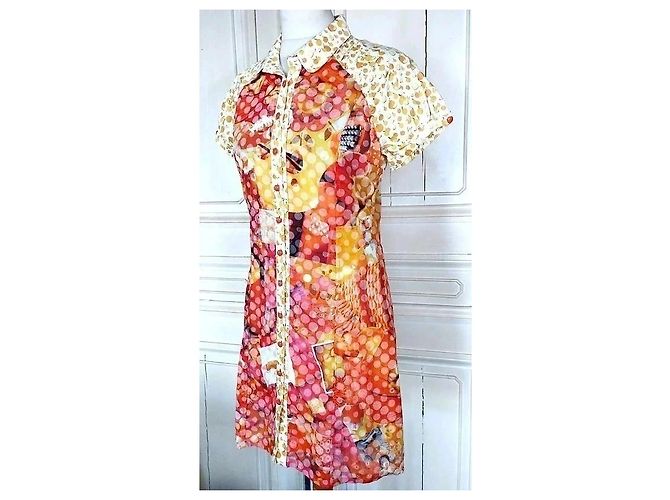 Autre Marque Anatopik Abito Camicia Corto con Stampa Agrumi e Pois Rosa Rosso Multicolore Beige Arancione Giallo - vista 19