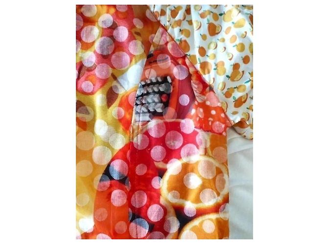 Autre Marque Anatopik Abito Camicia Corto con Stampa Agrumi e Pois Rosa Rosso Multicolore Beige Arancione Giallo - vista 20