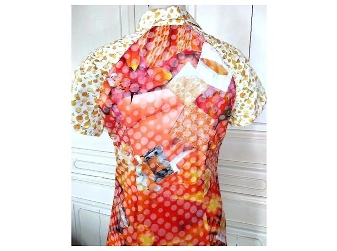 Autre Marque Anatopik Abito Camicia Corto con Stampa Agrumi e Pois Rosa Rosso Multicolore Beige Arancione Giallo - vista 4