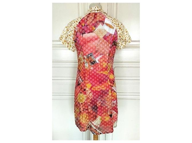 Autre Marque Anatopik Abito Camicia Corto con Stampa Agrumi e Pois Rosa Rosso Multicolore Beige Arancione Giallo - vista 6