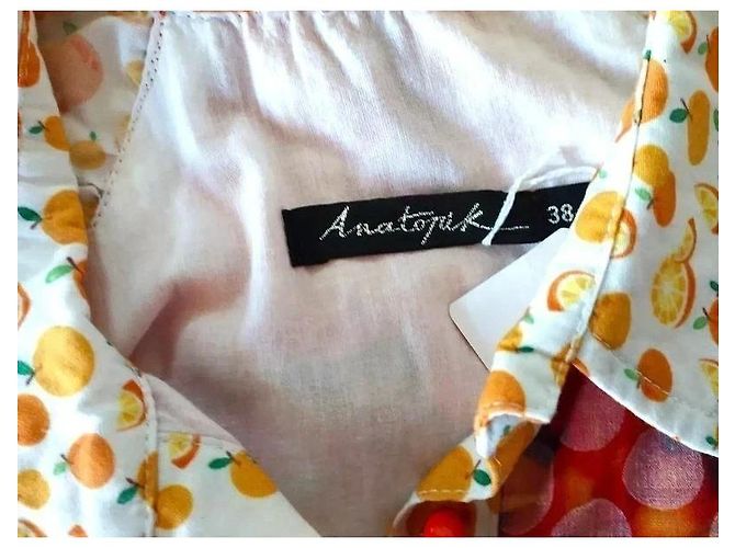 Autre Marque Anatopik Abito Camicia Corto con Stampa Agrumi e Pois Rosa Rosso Multicolore Beige Arancione Giallo - vista 8