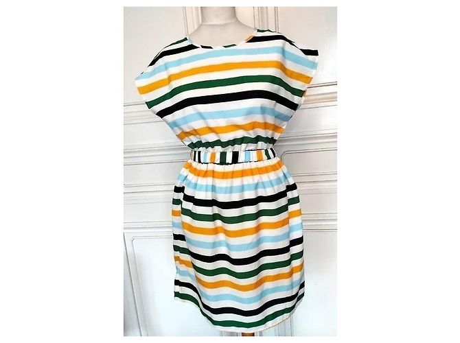 Autre Marque Compania Fantastica Gestreiftes Preppy Kleid Schwarz Weiß Blau Grün Orange Gelb - Ansicht 10