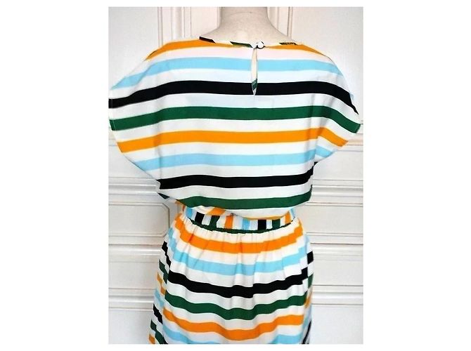 Autre Marque Compania Fantastica Gestreiftes Preppy Kleid Schwarz Weiß Blau Grün Orange Gelb - Ansicht 11