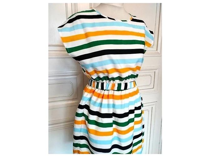 Autre Marque Compania Fantastica Gestreiftes Preppy Kleid Schwarz Weiß Blau Grün Orange Gelb - Ansicht 12