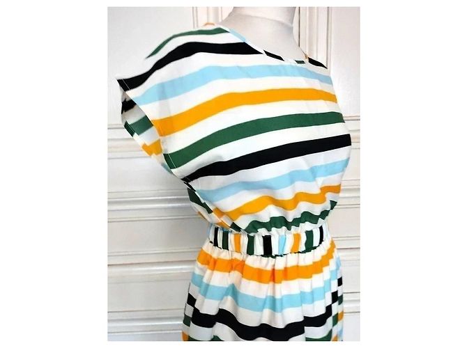 Autre Marque Compania Fantastica Gestreiftes Preppy Kleid Schwarz Weiß Blau Grün Orange Gelb - Ansicht 13