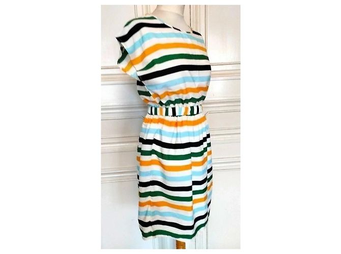 Autre Marque Compania Fantastica Gestreiftes Preppy Kleid Schwarz Weiß Blau Grün Orange Gelb - Ansicht 17