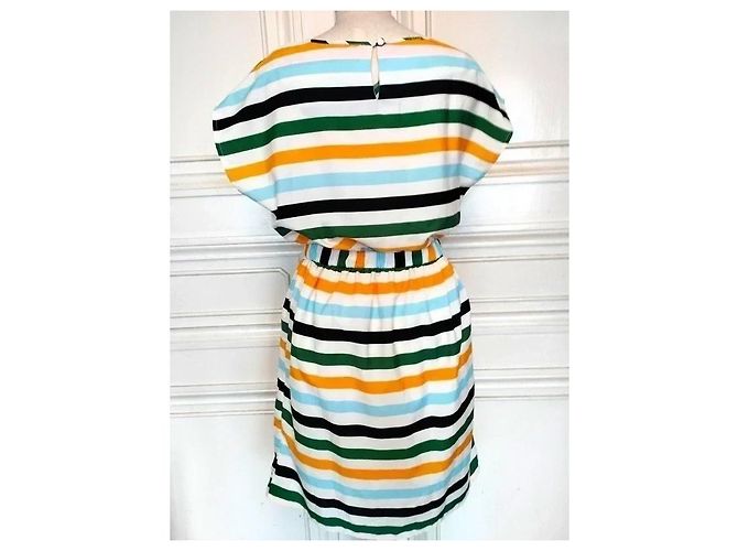 Autre Marque Compania Fantastica Gestreiftes Preppy Kleid Schwarz Weiß Blau Grün Orange Gelb - Ansicht 5