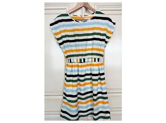 Autre Marque Compania Fantastica Gestreiftes Preppy Kleid Schwarz Weiß Blau Grün Orange Gelb - Ansicht 6