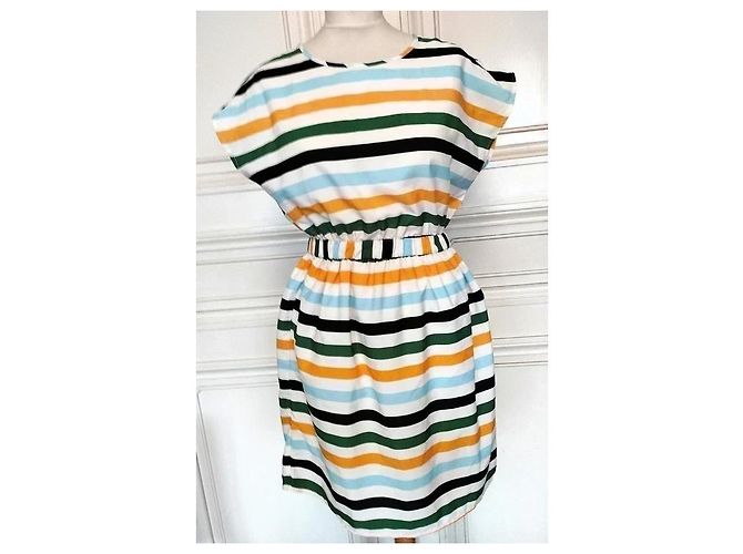 Autre Marque Compania Fantastica Gestreiftes Preppy Kleid Schwarz Weiß Blau Grün Orange Gelb - Ansicht 8