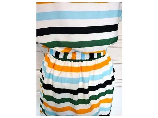 Autre Marque Compania Fantastica Gestreiftes Preppy Kleid Schwarz Weiß Blau Grün Orange Gelb - Ansicht 9