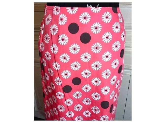 Johnnie Boden Boden Saia Midi Rosa de Flores e Bolinhas Marrom Branco - vista 4