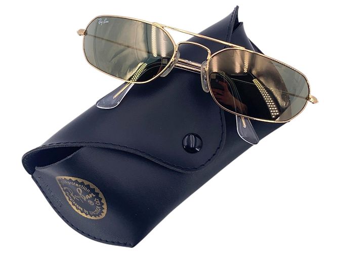 Ray-Ban Occhiali da sole geometrici Vintage Gold Metal 3148 a doppio ponte Verde - vista 2