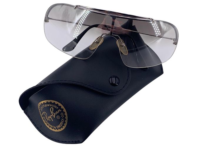 Ray-Ban Vintage Silber Metall RB 3160 Shield Rimless Sonnenbrille Grau - Ansicht 2