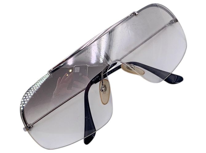 Ray-Ban Vintage Silber Metall RB 3160 Shield Rimless Sonnenbrille Grau - Ansicht 3