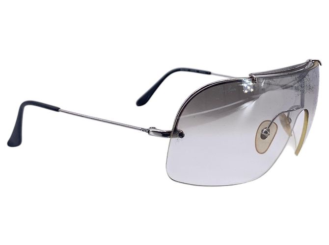 Ray-Ban Vintage Silber Metall RB 3160 Shield Rimless Sonnenbrille Grau - Ansicht 4
