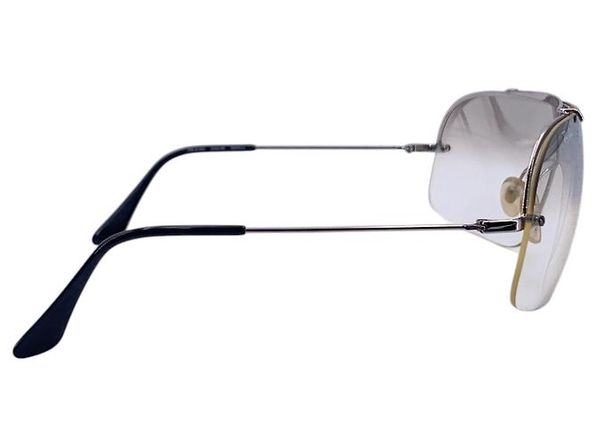 Ray-Ban Vintage Silber Metall RB 3160 Shield Rimless Sonnenbrille Grau - Ansicht 5
