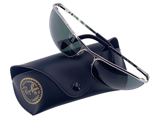 Ray-Ban Vintage Silber Metall 3119 Double Bridge Wrap Sonnenbrille Grün - Ansicht 2