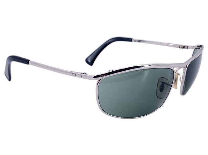 Ray-Ban Vintage Silber Metall 3119 Double Bridge Wrap Sonnenbrille Grün - Ansicht 3