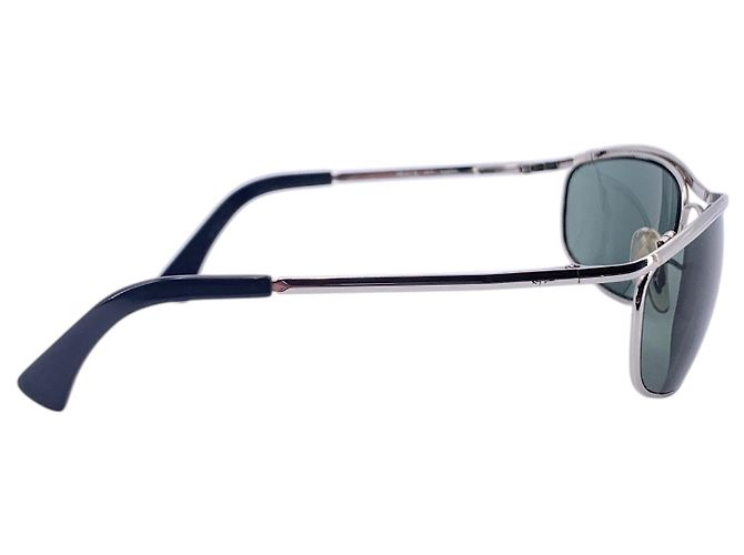 Ray-Ban Vintage Silber Metall 3119 Double Bridge Wrap Sonnenbrille Grün - Ansicht 4