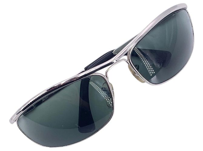 Ray-Ban Vintage Silber Metall 3119 Double Bridge Wrap Sonnenbrille Grün - Ansicht 6