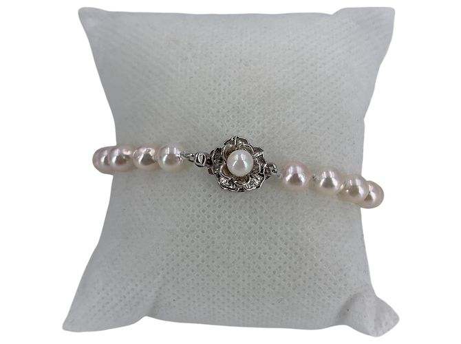 Autre Marque Akoya Hellrosa Perlenarmband 6 mm Silber Blumenverschluss 9 cm Pink - Ansicht 2