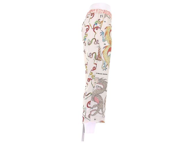La Prestic Ouiston Calças de seda brancas estampadas Branco - vista 3