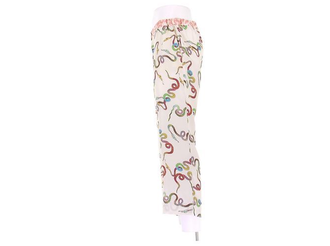 La Prestic Ouiston Calças de seda brancas estampadas Branco - vista 4