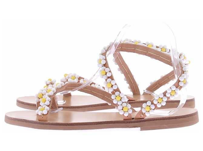 Autre Marque Sandali con perle e fiori Marrone - vista 2