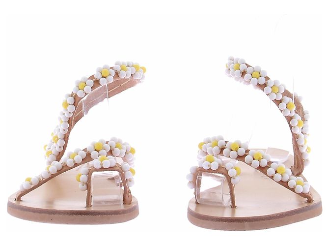 Autre Marque Sandali con perle e fiori Marrone - vista 3