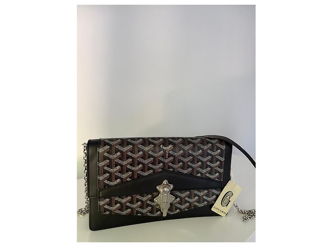 Saint Louis Borsa a tracolla Goyard in tela Goyardine e pelle Marrone Nero - vista 2