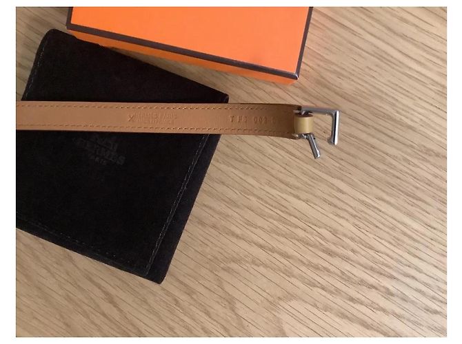 Hermès Rivale Bracciale Double Tour in Pelle e Metallo Argentato Giallo Silver hardware - vista 2